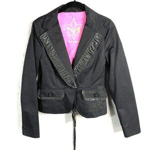 Mackage Jacket Women M  Black Leather Ruffle Trim Corset Victorian Whimsygoth